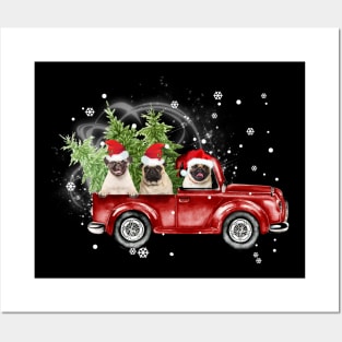 Merry Christmas Pugs Posters and Art